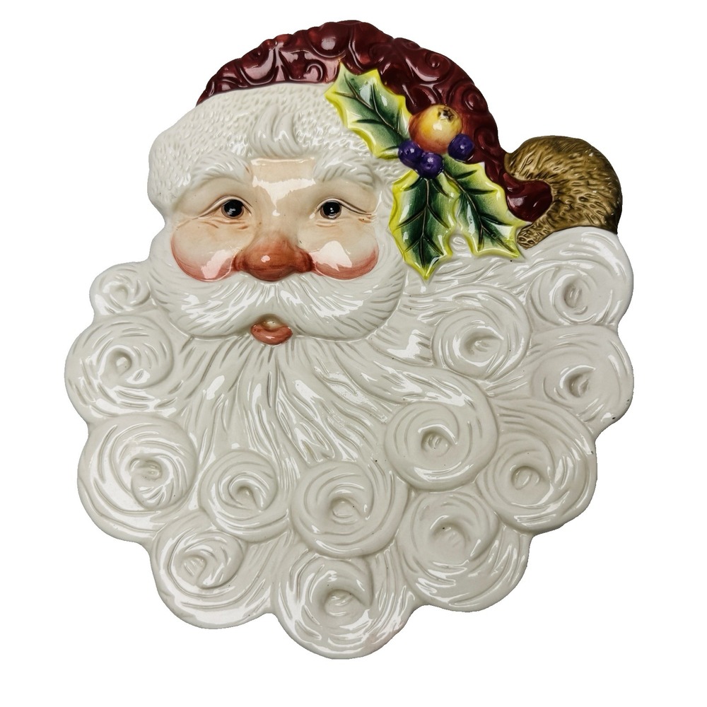 Fitz And Floyd Essentials Santa Cookie‎ Decorative Plate Textured Christmas 9.5"